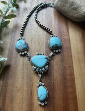 Load image into Gallery viewer, Navajo Sterling Silver Blue Turquoise Lariat Pearls Bead Chain Necklace RY