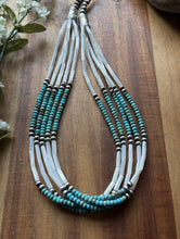 Load image into Gallery viewer, Sterling Silver Multi Strand MOP Mother Of Pearl Turquoise Bead Necklace 22 inch
