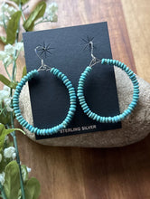 Load image into Gallery viewer, Sterling Silver Blue 4mm Turquoise Bead Loop Hoop Earrings.