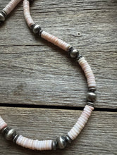 Load image into Gallery viewer, Southwestern Sterling Silver Pink Conch Bead Necklace. 18 Inch