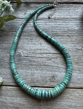 Load image into Gallery viewer, Sterling Silver Graduated Heishi Turquoise Bead Necklace. 18 inch