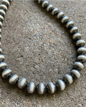 Load image into Gallery viewer, 8mm 26 Inch 925 Sterling Silver Oxidized Pearls Bead Necklace Southwestern