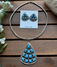 Load image into Gallery viewer, Navajo Sterling Silver Turquoise Cluster Pendant Necklace Earrings Set WR