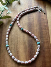 Load image into Gallery viewer, Sterling Silver Rhodochrosite Turquoise Bead Necklace. 18 inch. Gift