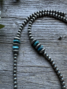 Sterling Silver Blue Turquoise W 5mm Pearls Bead Necklace. 18 inch