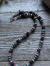 Load image into Gallery viewer, Southwestern Sterling Silver Multi Stone W Pearls Bead Necklace. 18 inch