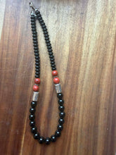 Load image into Gallery viewer, Sterling silver black onyx coral necklace 18 inch