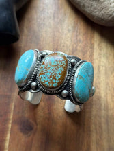 Load image into Gallery viewer, Navajo Sterling Silver Blue Number 8 Turquoise Cuff Bracelet RY