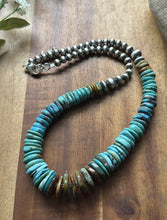 Load image into Gallery viewer, Sterling Silver Graduated Blue Green Turquoise Pearls Bead Necklace. 18 inch