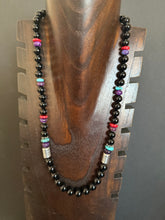 Load image into Gallery viewer, Sterling silver black onyx bead necklace 25 inch