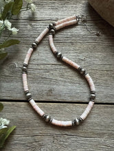 Load image into Gallery viewer, Southwestern Sterling Silver Pink Conch Bead Necklace. 18 Inch