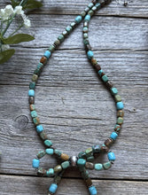 Load image into Gallery viewer, Bow Blue Green Turquoise Sterling Silver Pearls Bead Necklace. 18 Inch. Gift