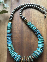 Load image into Gallery viewer, Sterling Silver Graduated Blue Green Turquoise Pearls Bead Necklace. 18 inch