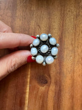 Load image into Gallery viewer, Navajo sterling silver pearl cluster ring adjustable