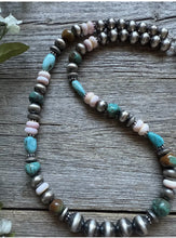 Load image into Gallery viewer, Southwestern Sterling Silver Pink Conch Turquoise Bead Necklace. 18 Inch Gift