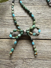 Load image into Gallery viewer, Bow Blue Green Turquoise Sterling Silver Pearls Bead Necklace. 18 Inch. Gift