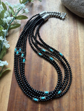 Load image into Gallery viewer, Sterling Silver Multi Strand Black Onyx Turquoise Bead Necklace. 22 Inch