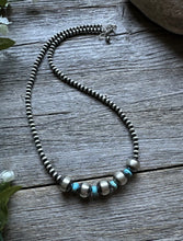 Load image into Gallery viewer, Sterling Silver Blue Turquoise W Pearls Bead Necklace. 18 inch