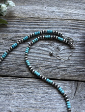 Load image into Gallery viewer, Southwestern Sterling Silver Turquoise 4mm Pearls Bead Necklace. 18 Inch. Gift