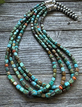 Load image into Gallery viewer, Sterling Silver Multi Strand Blue Green Turquoise Stone Bead Necklace 24 inch
