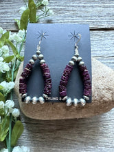 Load image into Gallery viewer, Southwestern Sterling Silver Purple Spiny Oyster Pearls Loop Earrings