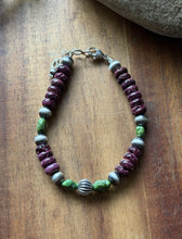 Load image into Gallery viewer, Purple Spiny Oyster Sonoran Gold Turquoise Sterling Silver Pearls Bead Bracelet