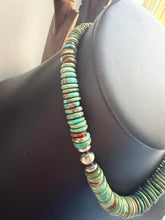 Load image into Gallery viewer, Sterling silver graduated bead green turquoise necklace 18 inch
