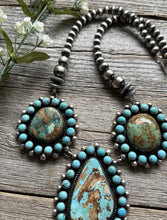 Load image into Gallery viewer, Navajo Sterling Silver Royston Turquoise Cluster Lariat Y Bead Necklace KY