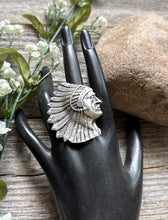 Load image into Gallery viewer, Native American Sterling Silver Indian Chief Head Stamped Adjustable Ring E