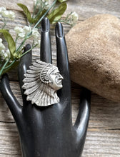 Load image into Gallery viewer, Native American Sterling Silver Indian Chief Head Stamped Adjustable Ring E