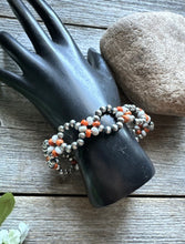 Load image into Gallery viewer, Floral Sterling Silver Orange Spiny Oyster Pearls Bead Bracelet. 7 Inch
