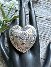 Load image into Gallery viewer, Native American Sterling Silver Heart Stamped Adjustable Ring. VJP Vincent