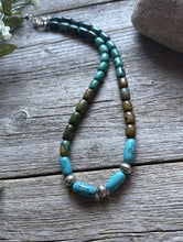 Load image into Gallery viewer, Sterling Silver Blue Green Turquoise Pearls Bead Necklace 18 inch Gift