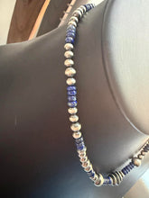 Load image into Gallery viewer, Sterling silver lapis bead necklace 18 inch