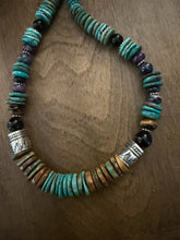 Load image into Gallery viewer, Sterling silver blue green turquoise graduated necklace 22 inch