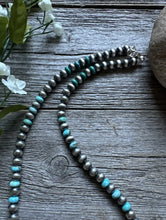 Load image into Gallery viewer, Sterling Silver Blue Turquoise W 6mm Pearls Bead Necklace. 18 inch