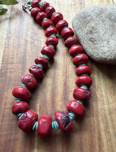 Load image into Gallery viewer, Heavy Chunky Sterling Silver Red Coral Bead Necklace. 20 inch Gift