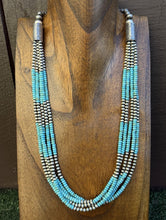Load image into Gallery viewer, Sterling Silver Multi Strand Blue Turquoise 4mm Pearls Bead Necklace 24 inch