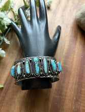 Load image into Gallery viewer, Navajo Native American Sterling Silver Blue Turquoise Row Cuff Bracelet C Yazzie
