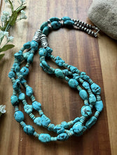 Load image into Gallery viewer, Sterling Silver Multi Strand Turquoise Nuggets Bead Necklace. 28 inch. Gift