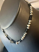 Load image into Gallery viewer, Sterling silver black onyx bead necklace 18 inch