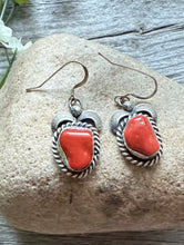 Load image into Gallery viewer, Navajo Native American Sterling Silver Red Coral Nuggets Earrings. Gift. 1.5”