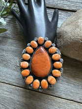 Load image into Gallery viewer, Navajo Sterling Silver Orange Spiny Oyster Cluster Cuff Bracelet KY