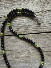 Load image into Gallery viewer, Sterling Silver Black Onyx Green Turquoise Bead Necklace. 18 Inch Gift