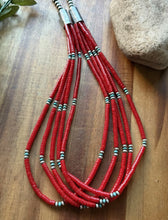 Load image into Gallery viewer, Sterling Silver Multi Strand Heishi Bamboo Coral Turquoise Bead Necklace 22 Inch