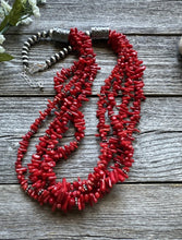Load image into Gallery viewer, Sterling Silver Multi Strand Red Bamboo Coral Bead Necklace 24 Inch