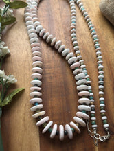 Load image into Gallery viewer, Long Sterling Silver Graduated Pink Conch Turquoise Bead Necklace. 42 inch