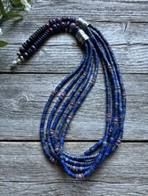 Load image into Gallery viewer, Sterling Silver Multi Strand Stone Lapis Purple Charoite Bead Necklace. 26 inch