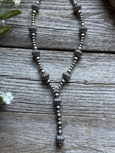 Load image into Gallery viewer, Sterling Silver Corrugated Pearls Bead Lariat Y Necklace. 14 inch