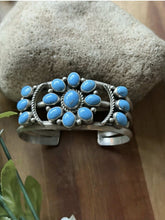 Load image into Gallery viewer, Native American Sterling Silver Blue Turquoise Cluster Cuff Bracelet RB